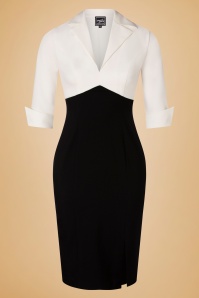 Glamour Bunny Business Babe - 50s Dianne Two Toned Pencil Dress in Black and White 2