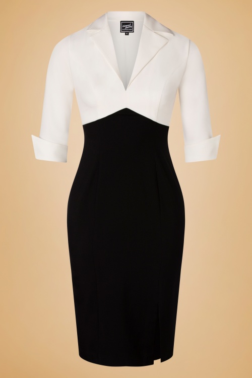 Glamour Bunny Business Babe - 50s Dianne Two Toned Pencil Dress in Black and White 2