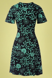 Mademoiselle YéYé - Mint Cocktail Dress in Japanese Flowers Green 3