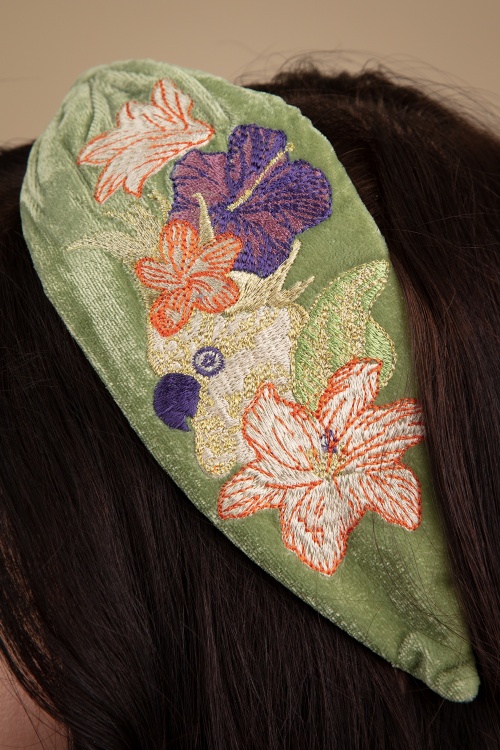Powder 46465 Hummingbird Embroidered Satin Hairband Sage 230216 402