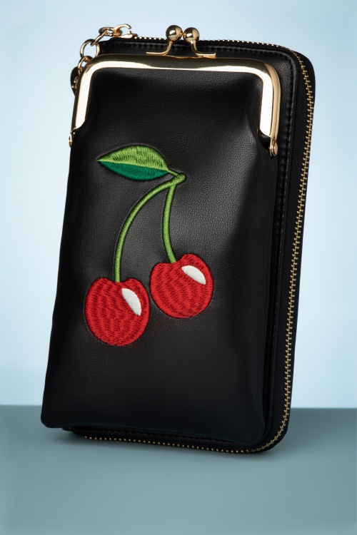 Banned Retro - Cherry Pie Cross Body Phone Bag in Black