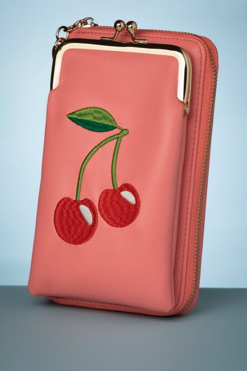 Banned Retro - Cherry Pie Cross Body Phone Bag in Coral Pink 2