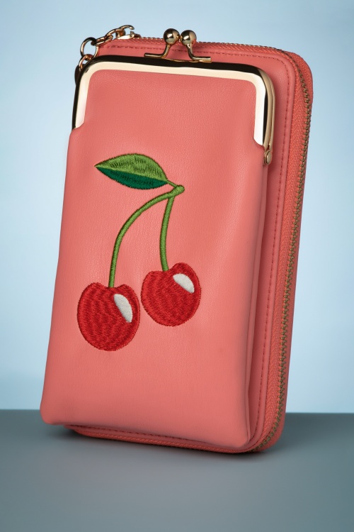 Banned Retro - Cherry Pie crossbody telefoontasje in koraalroze 2