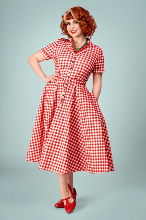 Collectif Clothing - Caterina Gingham swing jurk in rood