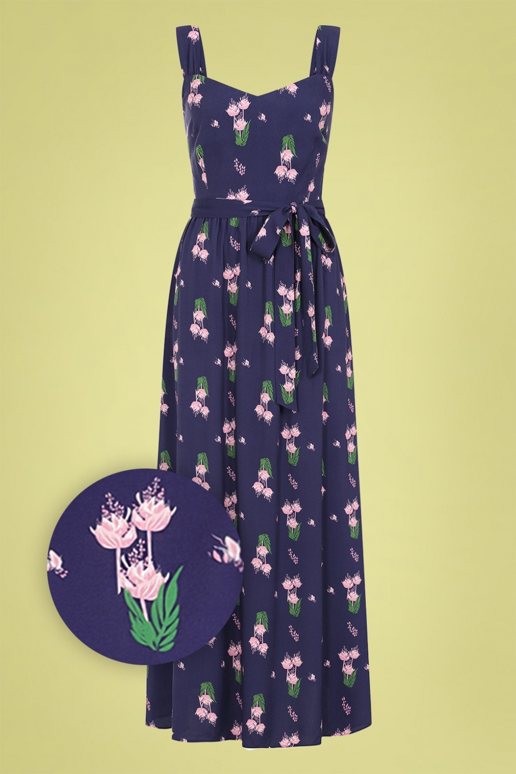 Collectif Clothing Soraya Vintage Potpourri Maxikleid in Blau