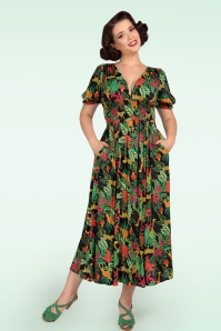 Topvintage Boutique Collection - Topvintage exclusive ~ 50s Adriana Floral Long Sleeve Swing Dress in Green