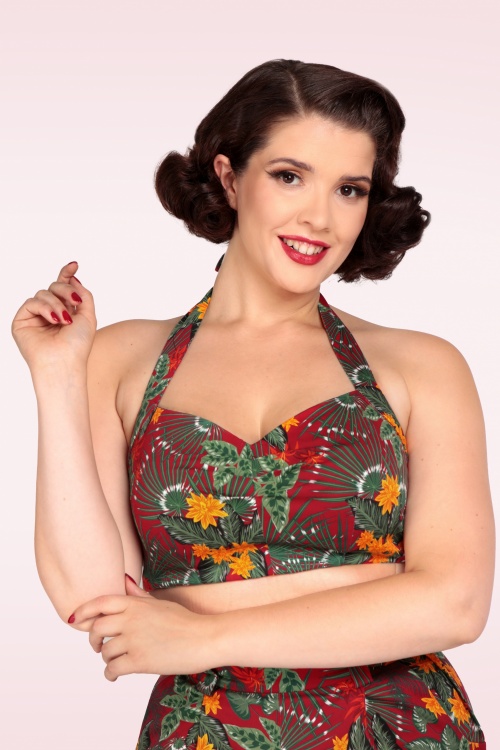 Collectif Clothing - 50s Adriana Parrot Paradise Halterneck Top in Black