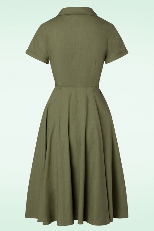 Collectif Clothing - 50s Caterina Swing Dress in Olive Green 4