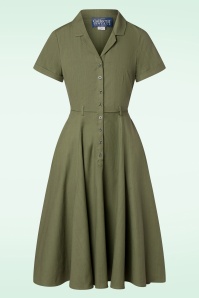 Collectif Clothing - 50s Caterina Swing Dress in Olive Green