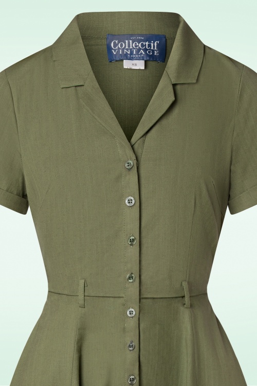Collectif Clothing - 50s Caterina Swing Dress in Olive Green 2
