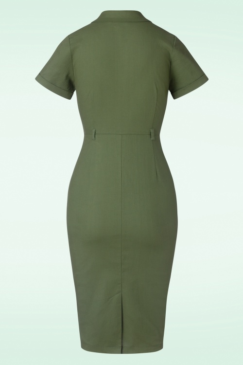 Collectif Clothing - Caterina Pencil Dress Années 50 en Vert Olive 3