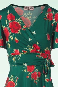 Vintage Chic for Topvintage - Irene Flower Cross Over Swing jurk in silky green 3