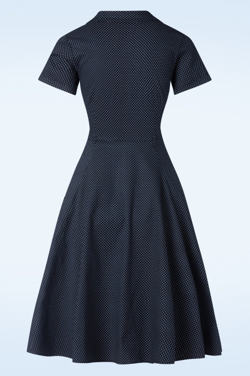 Collectif Clothing - Caterina Mini Polka Dot Swing Dress Années 50 en Bleu Marine 3