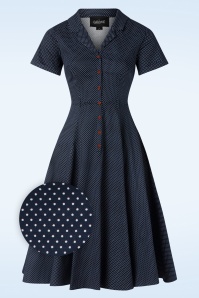 Collectif Clothing - Caterina Mini Polka Dot Swing Dress Années 50 en Bleu Marine