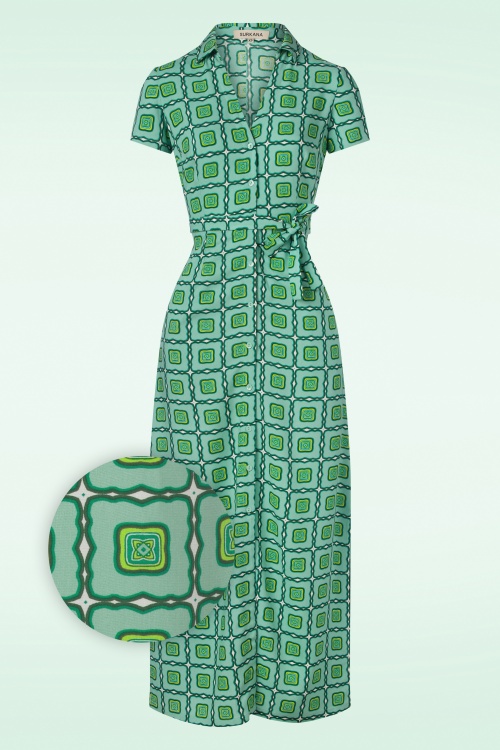 Surkana - Daria maxi shirt jurk in lichtblauw en groen