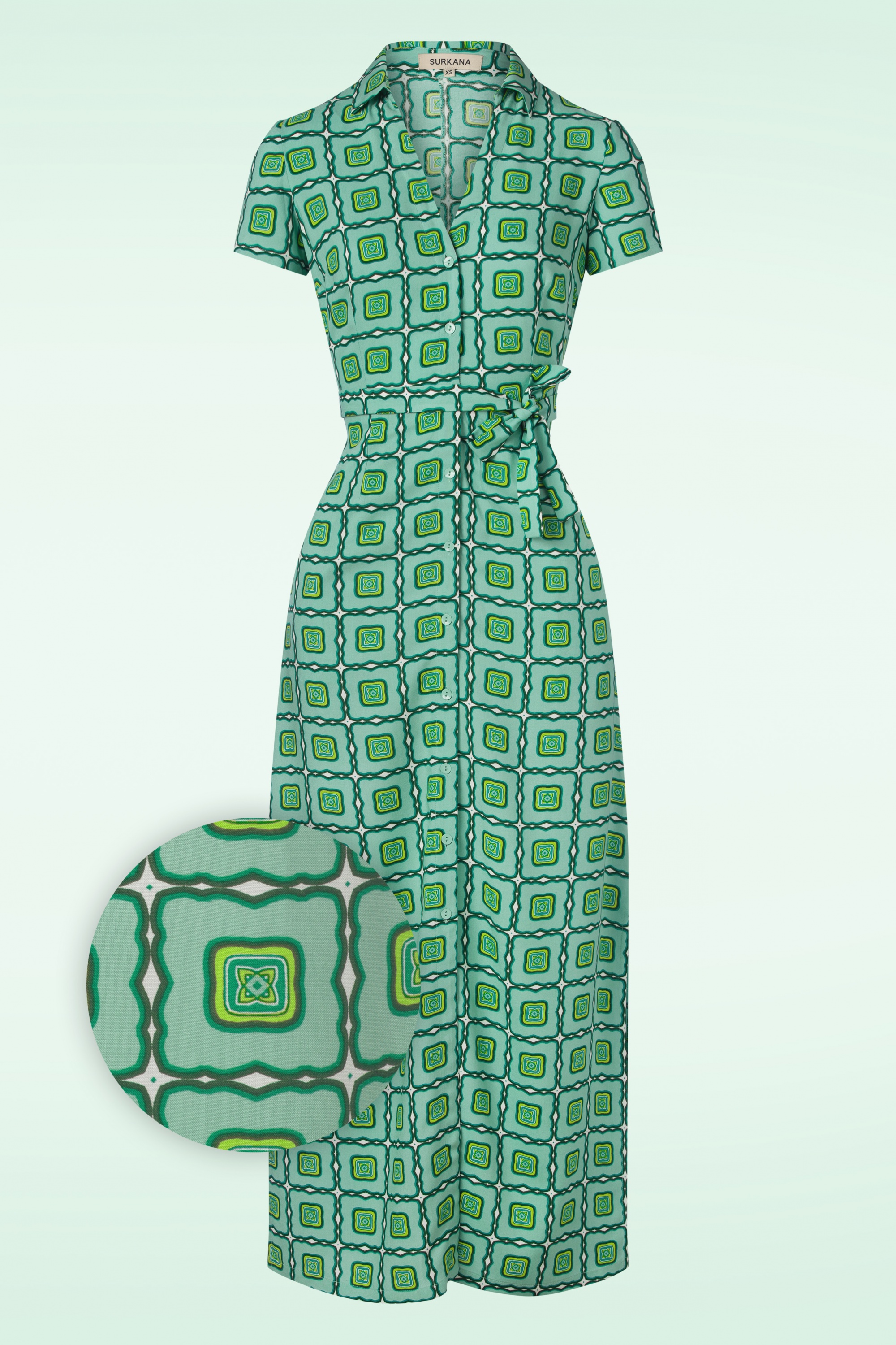 Surkana - Daria maxi shirt jurk in lichtblauw en groen