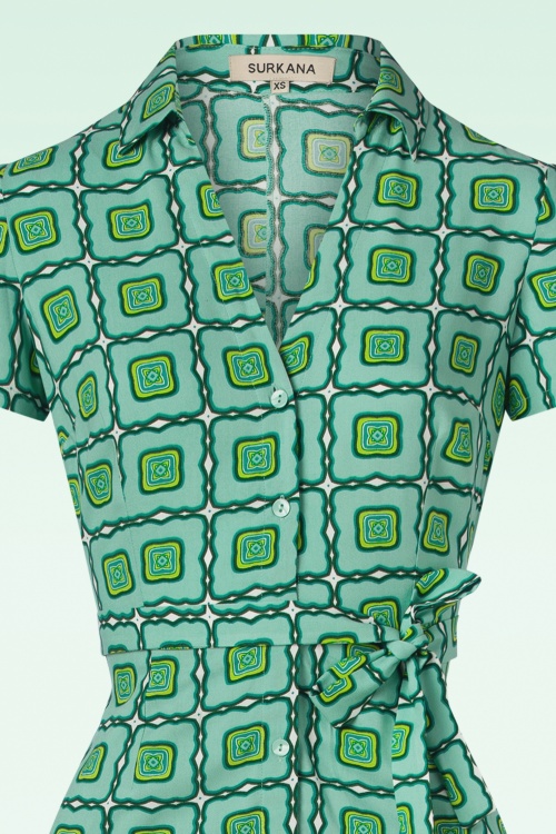 Surkana - Daria maxi shirt jurk in lichtblauw en groen 2