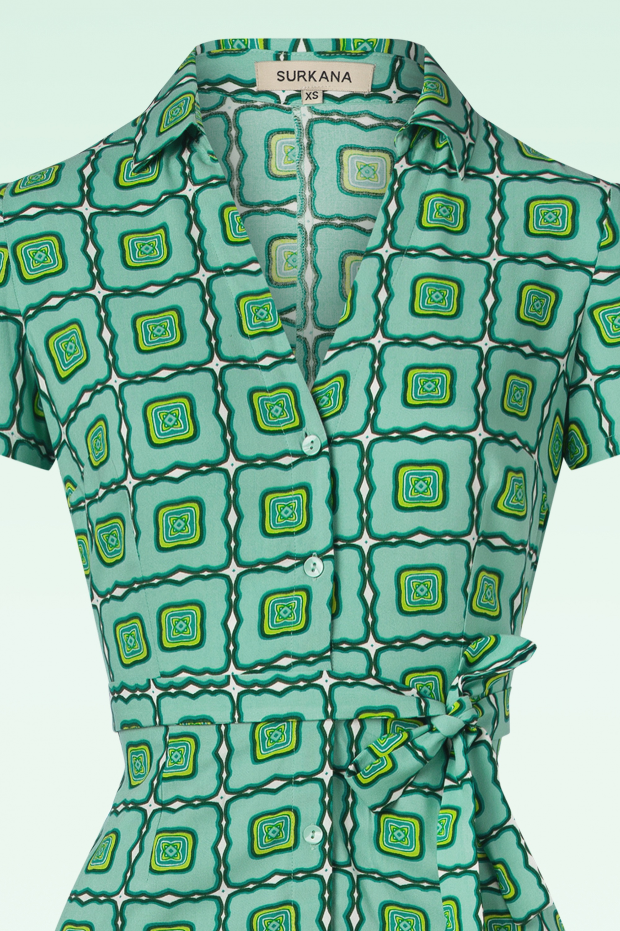 Surkana - Daria maxi shirt jurk in lichtblauw en groen 2