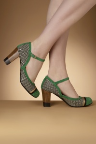 Nemonic - Tessy Suede Mary Jane Pumps in Green and Black 4