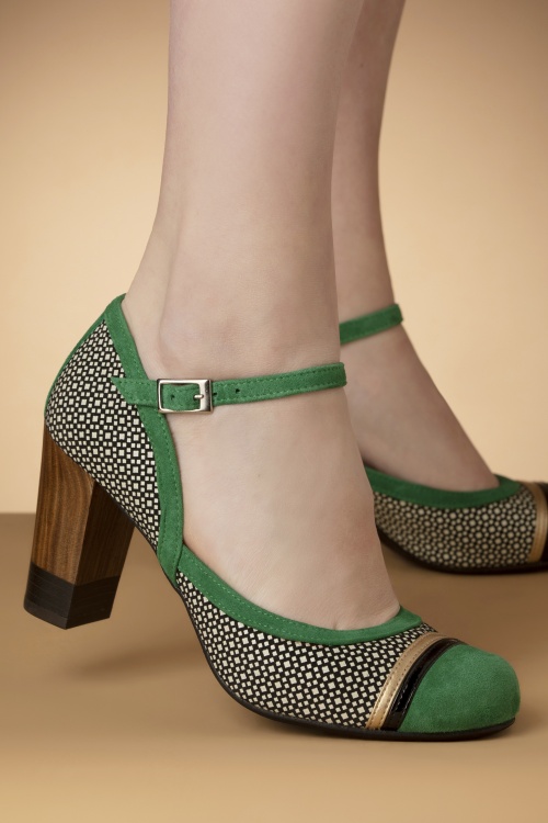 Nemonic - Tessy Suede Mary Jane Pumps in Green and Black