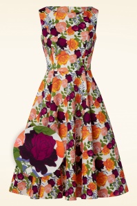 Topvintage Boutique Collection - Topvintage exclusive ~ Adriana Floral Sleeveless Swing Dress en Blanc Cassé 2
