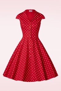 Topvintage Boutique Collection - Exclusief TopVintage ~ Angie Polkadot Swing jurk in rood 3