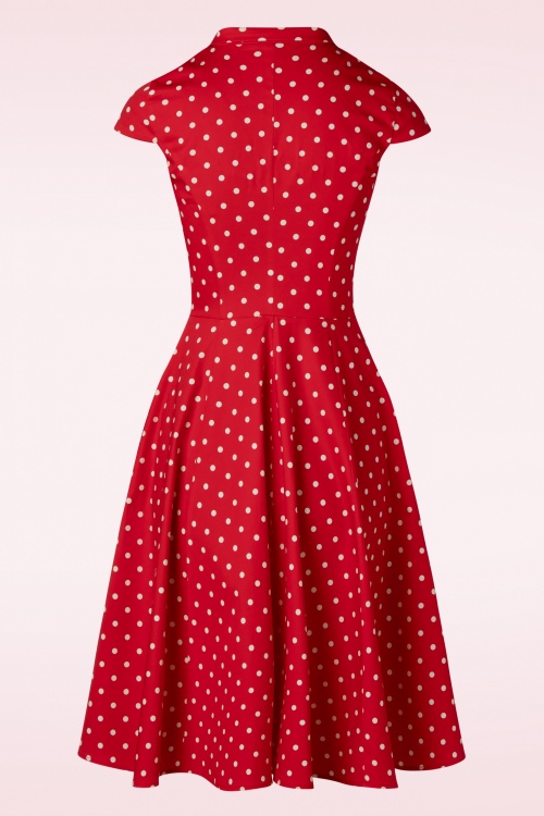 Topvintage Boutique Collection - TopVintage exclusive ~ Angie Polkadot Swing Dress in Red 7