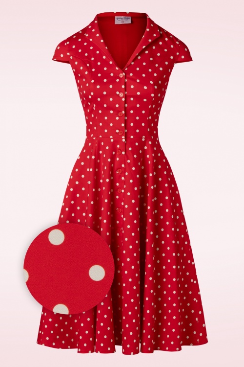 Topvintage Boutique Collection - TopVintage exclusive ~ Angie Polkadot Swing Dress in Red