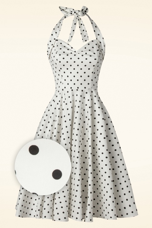 Topvintage Boutique Collection - Topvintage exclusive ~ Bettie Polkadot Swing Dress in Off White 3