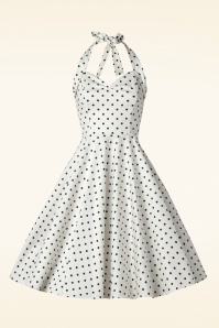 Topvintage Boutique Collection - Topvintage exclusive ~ Bettie Polkadot Swing Dress in Off White 4