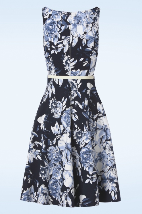 Vintage Chic for Topvintage - Francine Flower Swing Dress in Navy and White 3