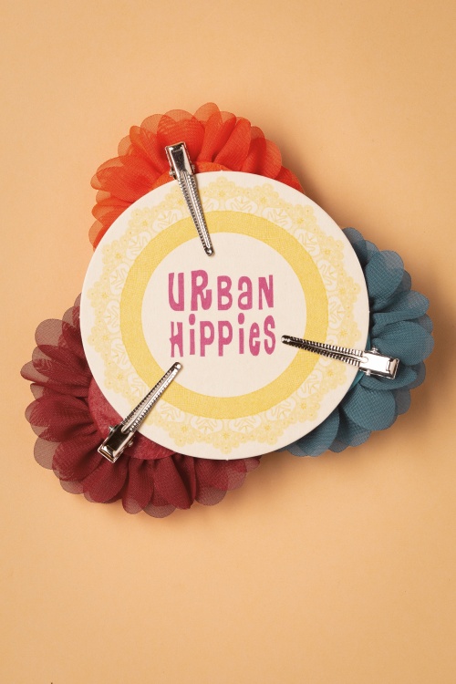Urban Hippies - Hair Flowers Set in Petrol, Chili and Red 2