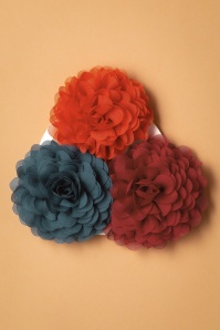 Urban Hippies - Hair Flowers Set in Petrol, Chili and Red