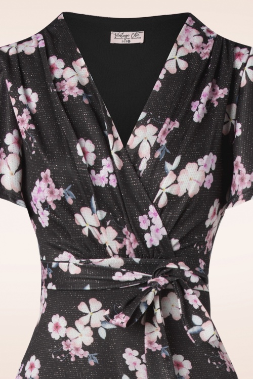 Vintage Chic for Topvintage - Feline Floral Glitter Maxi Dress in Black 2