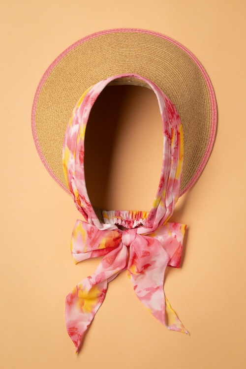 Amici - Misha straw visor hoed in beige en roze
