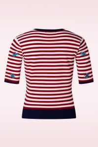 Banned Retro - Stripe Crab Jumper in Red and Blue 2