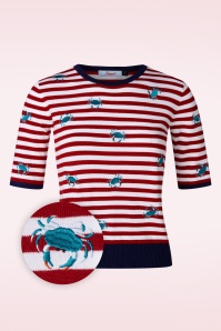 Banned Retro - Stripe Crab Jumper in Red and Blue