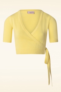 Topvintage Boutique Collection - Poppy Wrapover Short Sleeve Top en Jaune Clair 3