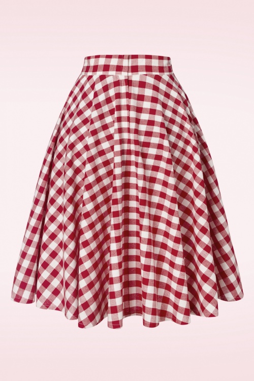 Banned Retro - Row Boat Date Check Swing Skirt in Red 2