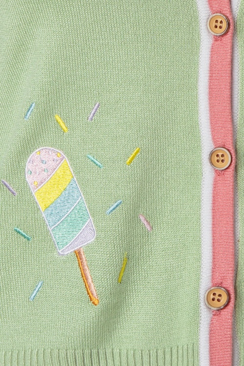 Banned Retro - Ice Cream Strickjacke in Grün und Pink 3