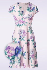 Vintage Chic for Topvintage - Fiona Floral Swing jurk in roze en paars