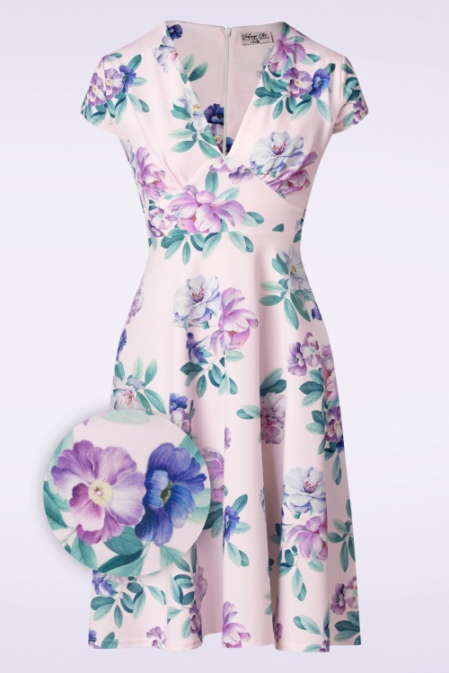 Vintage Chic for Topvintage - Fiona Floral Swing jurk in roze en paars