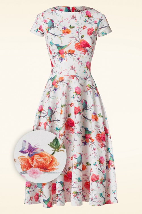 Vintage Chic for Topvintage - Blythe hibiscus floral swing jurk in wit en multi