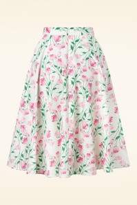 Topvintage Boutique Collection - Topvintage exclusive ~ Adriana Floral Swing Skirt en Blanc et Rose 3