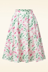 Topvintage Boutique Collection - Exclusief Topvintage ~ Adriana Floral Swing Rok in wit en roze