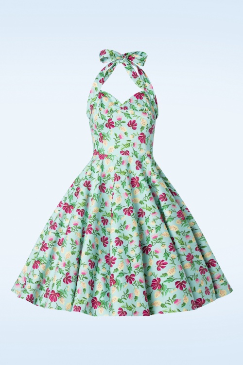 Topvintage Boutique Collection - Topvintage exclusive ~ Bettie Flower Swing Dress in Light Blue 2