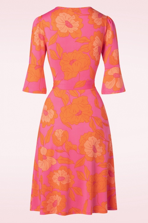 K-Design - Fay Flower Midi jurk in roze en oranje 2
