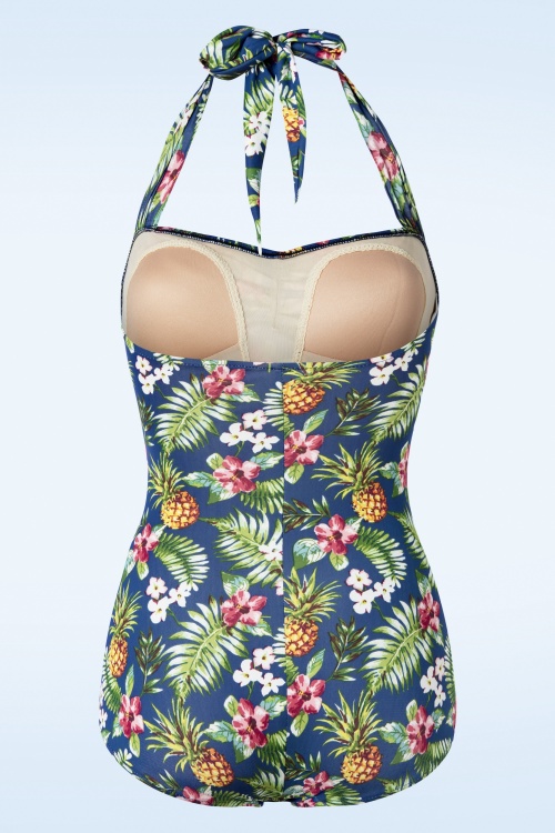 Esther Williams - Tropical One Piece Halter Swimsuit in Blue 2
