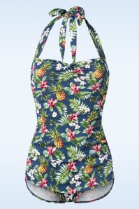 Esther Williams - Tropical One Piece Halter Swimsuit in Blue