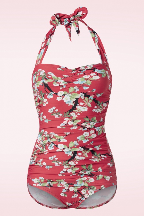 Esther Williams - Blossom One Piece Halter Swimsuit in Red